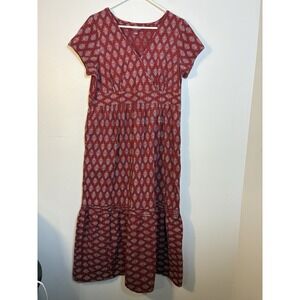 April Cornell Maxi Dress Sz Large Burgundy Floral V Neck 100% Cotton